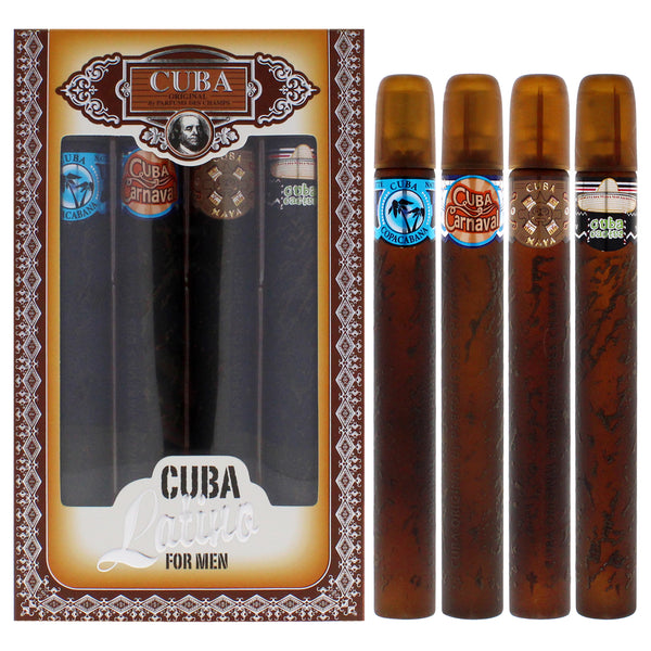 Cuba Cuba Latino Collection by Cuba for Men - 4 Pc Gift Set 1.17oz Cuba Copacabana EDT Spray, 1.17oz Cuba Maya EDT Spray, 1.17oz Cuba Carnaval EDT Spray, 1.17oz Cuba Cactus EDT Spray