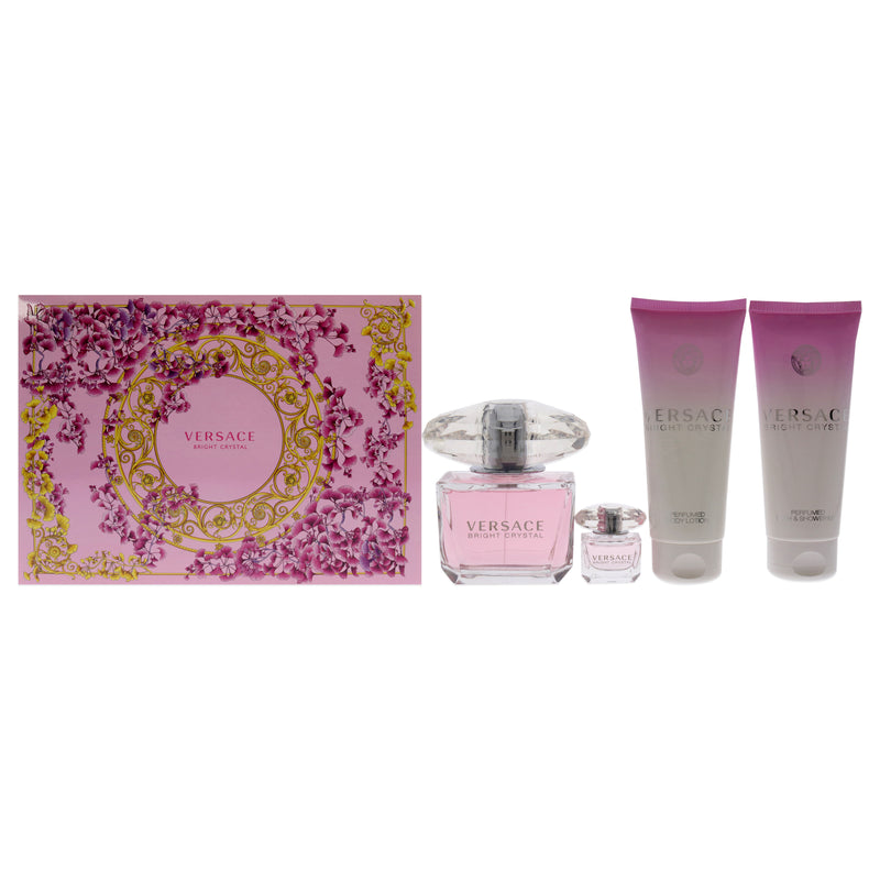 Versace Versace Bright Crystal by Versace for Women - 4 Pc Gift Set 3oz EDT Spray, 3.4oz Perfumed Body Lotion, 3.4oz Perfumed Bath and Shower Gel, 5ml EDT Splash Mini