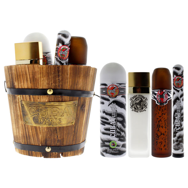 Cuba Cuba Jungle Zebra by Cuba for Women - 4 Pc Gift Set 3.3oz EDP Spray, 1.7oz EDP Spray, 6.6oz Body Spray, 4oz Body Lotion