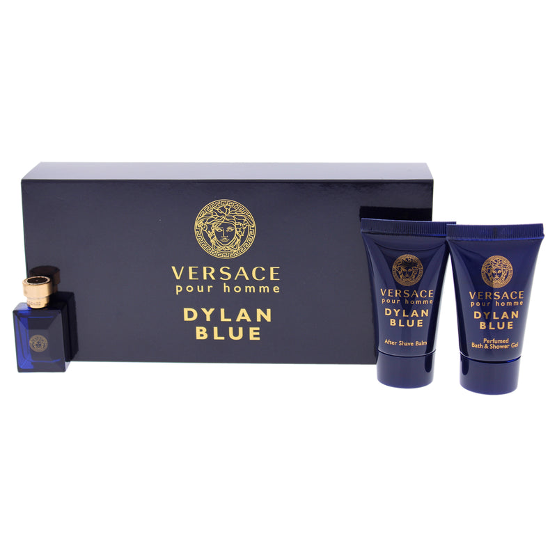 Versace Dylan Blue by Versace for Men - 3 Pc Mini Gift Set 0.17oz EDT Splash, 0.8oz Perfumed Bath & Shower Gel, 0.8oz After Shave Balm