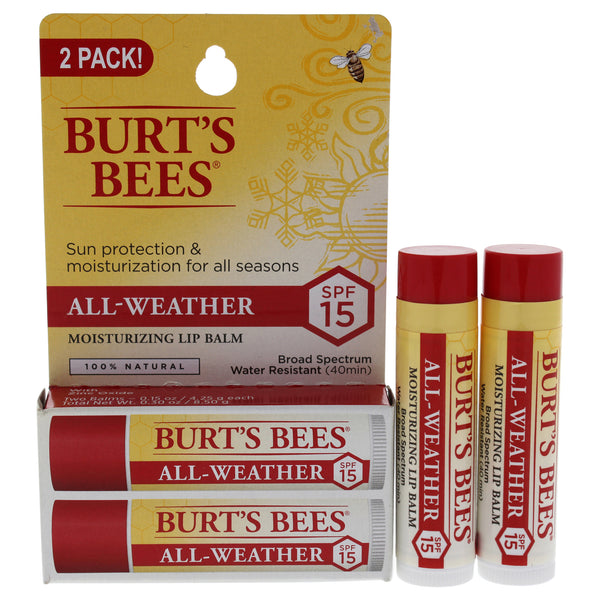 Burt's Bees All-Weather Moisturizing Lip Balm Twin Pack SPF 15 by Burts Bees for Unisex - 2 x 0.15 oz Lip Balm