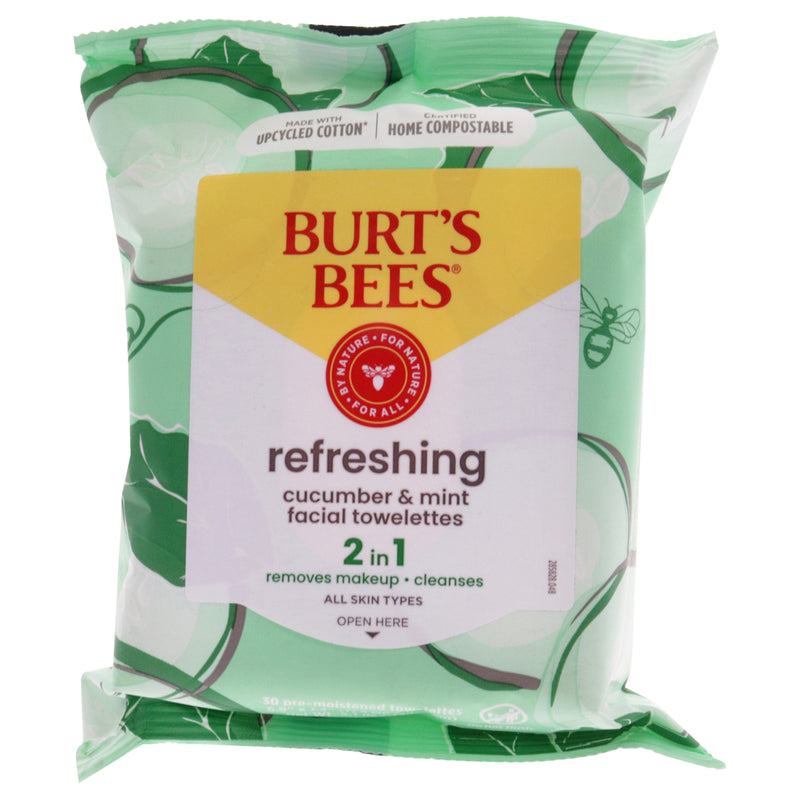 Burt's Bees Facial Cleansing Towelettes - Cucumber and Mint by Burts Bees for Unisex - 30 Count Towelettes