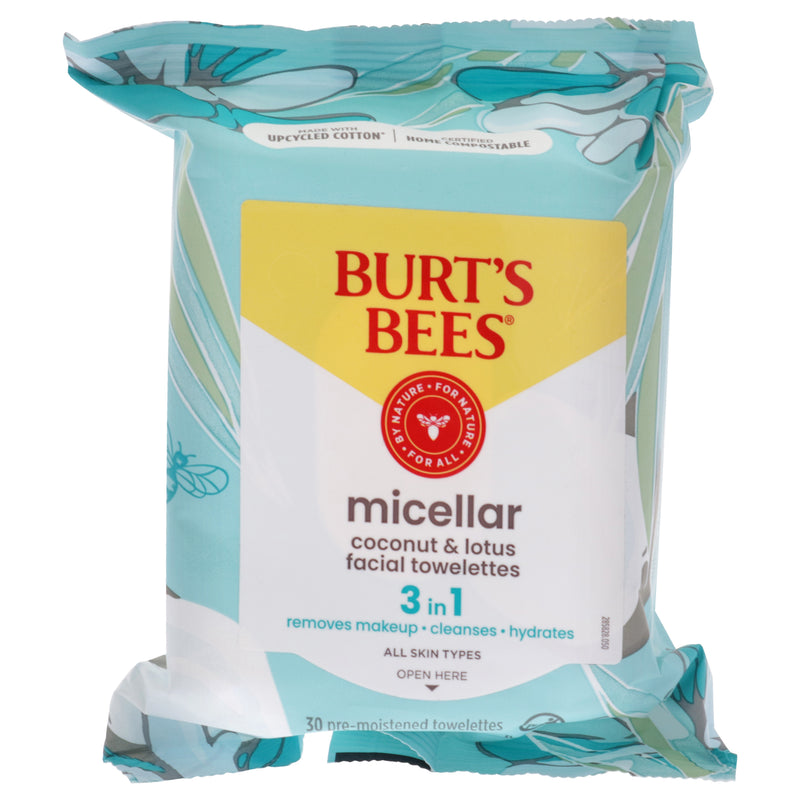 Burt's Bees Micellar Makeup Removing Towelettes - Coconut and Lotus Water by Burts Bees for Unisex - 30 Count Tow