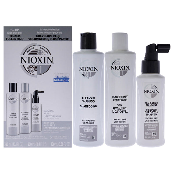 Nioxin System 1 Kit by Nioxin for Unisex - 3 Pc 10.1oz Cleanser Shampoo, 10.1oz Scalp Therapy Conditioner, 3.38oz Scalp and Hair Treatment