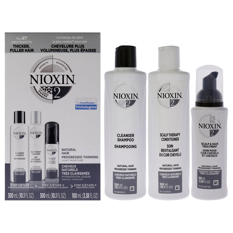 Nioxin System 2 Kit by Nioxin for Unisex - 3 Pc 10.1oz Cleanser Shampoo, 10.1 oz Scalp Therapy Conditioner, 3.38oz Scalp and Hair Treatment