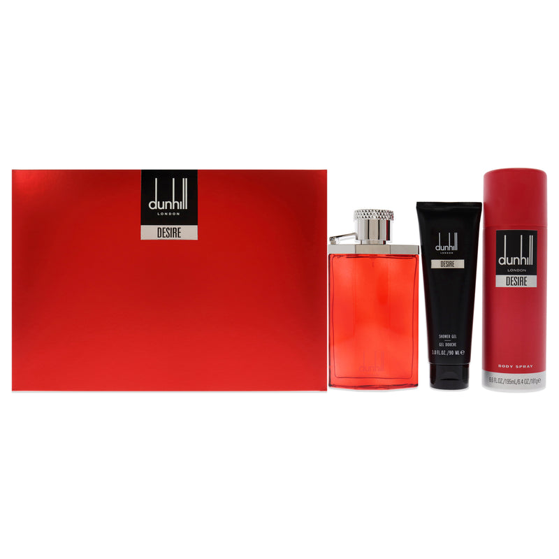 Alfred Dunhill Desire Red London by Alfred Dunhill for Men - 3 Pc Gift Set 3.4oz EDT Spray, 3oz Shower Gel, 6.6oz Body Spray