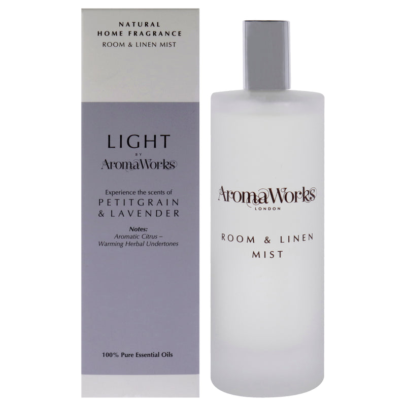 Aromaworks Light Room and Linen Mist - Petitgrain and Lavender by Aromaworks for Unisex - 3.4 oz Room Spray