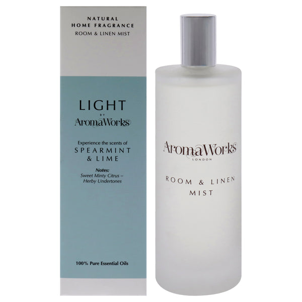 Aromaworks Light Room and Linen Mist - Spearmint and Lime by Aromaworks for Unisex - 3.38 oz Room Spray