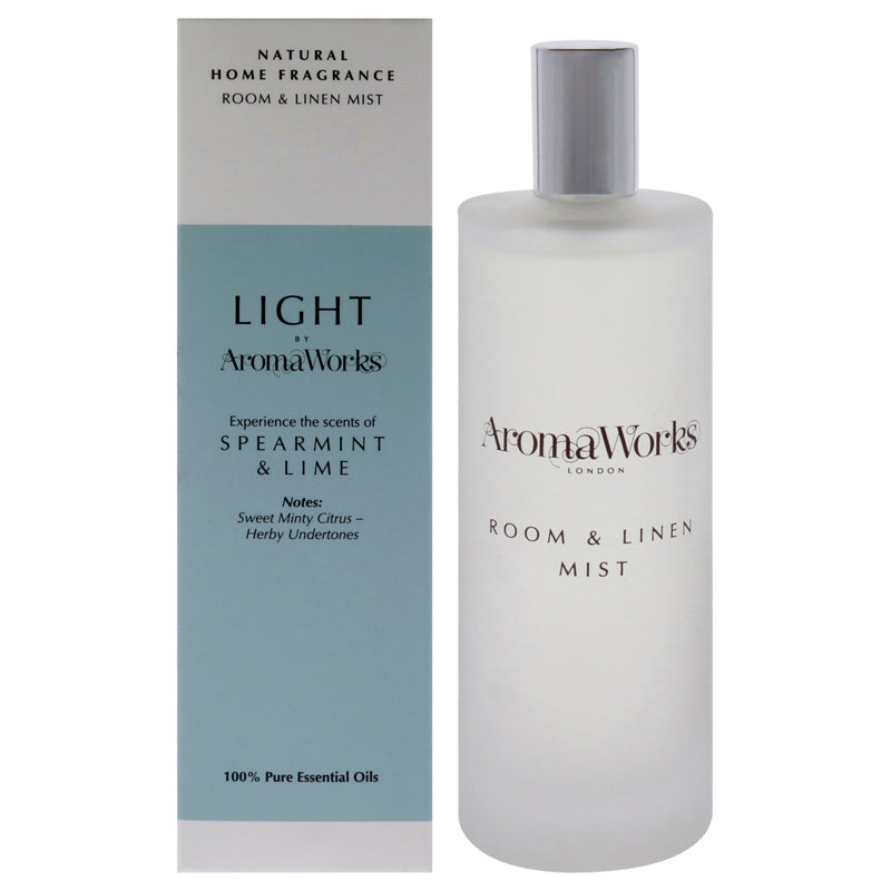 Aromaworks Light Room and Linen Mist - Spearmint and Lime by Aromaworks for Unisex - 3.38 oz Room Spray