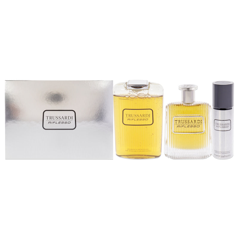 Trussardi Trussardi Riflesso by Trussardi for Men - 3 Pc Gift Set 3.4oz EDT Spray, 6.8oz Shampoo and Shower Gel, 3.4oz Deodorant Spray
