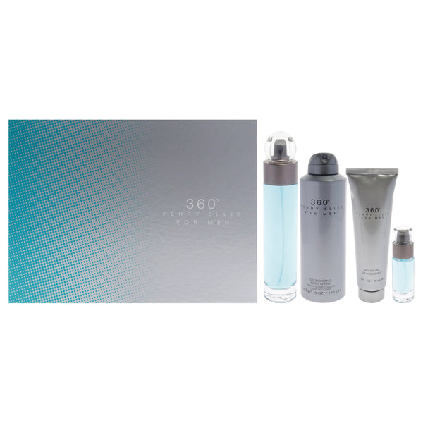Perry Ellis 360 by Perry Ellis for Men - 4 Pc Gift Set 3.4oz EDT Spray, 6oz Deodorizing Body Spray, 3.0oz Shower Gel, 0.25oz EDT Spray