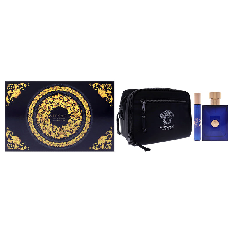 Versace Dylan Blue by Versace for Men - 3 Pc Gift Set 3.4oz EDT Spray, 10ml EDT Spray, Blue Pouch