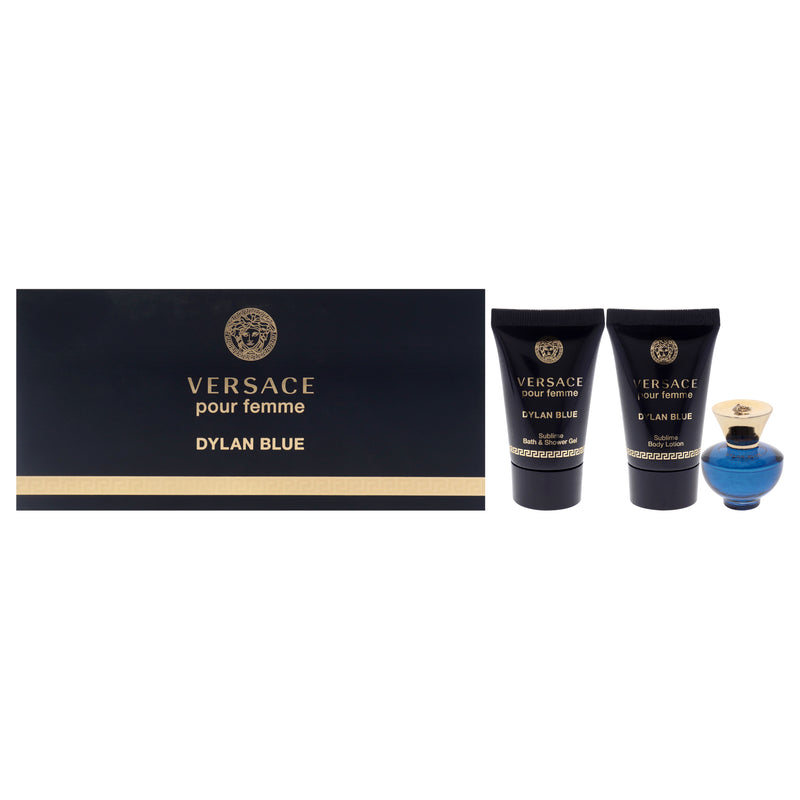 Versace Dylan Blue by Versace for Women - 3 Pc Mini Gift Set 0.17oz EDP Spray, 0.8oz Sublime Body Lotion, 0.8oz Sublime Bath and Shower Gel