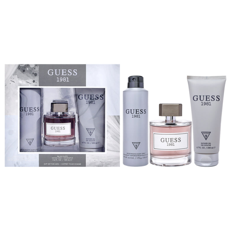 Guess Guess 1981 by Guess for Men - 3 Pc Gift Set 3.4oz EDT Spray, 6oz Deodorant Body Spray, 6.7oz Shower Gel