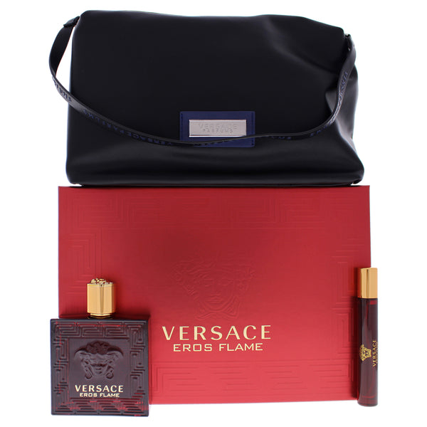 Versace Eros Flame by Versace for Men - 3 Pc Gift Set 3.4oz EDP Spray, 0.3oz EDP Spray, Trousse Man