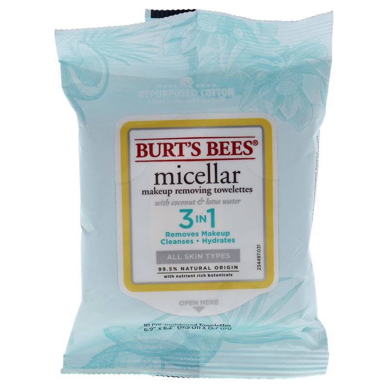Burt's Bees Micellar Makeup Removing Towelettes - Coconut and Lotus Water by Burts Bees for Women - 10 Count Towelettes