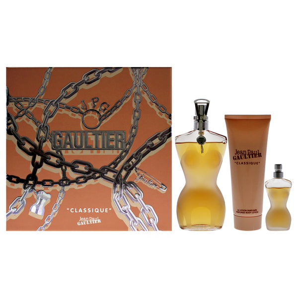 Jean Paul Gaultier Classique by Jean Paul Gaultier for Women - 3 Pc Gift Set 3.4 oz EDT Spray, 0.2oz EDT Spray, 2.5oz Perfumed Body Lotion