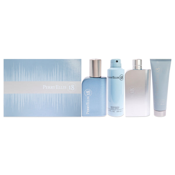 Perry Ellis Perry Ellis 18 by Perry Ellis for Men - 4 Pc Gift Set 3.4oz EDT Spray, 0.25oz EDT Spray, 6oz Body Spray, 3oz Hair and Body Wash