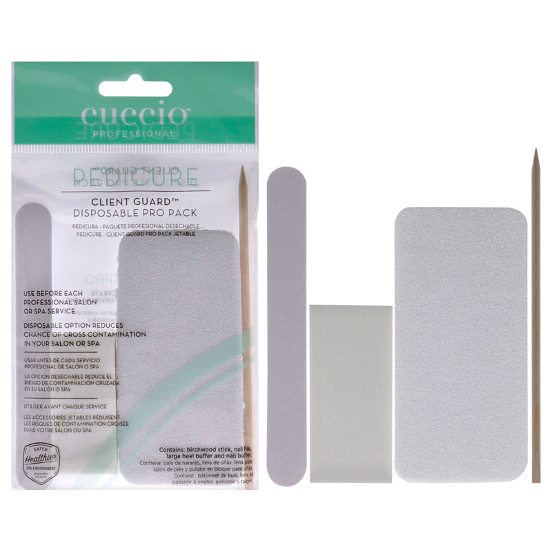 Cuccio Pro Pedicure Client Guard Disposable Pro Pack by Cuccio Pro for Women - 4 Pc Birchwood Stick, Nail File, Large Heel Buffer, Nail Buffer