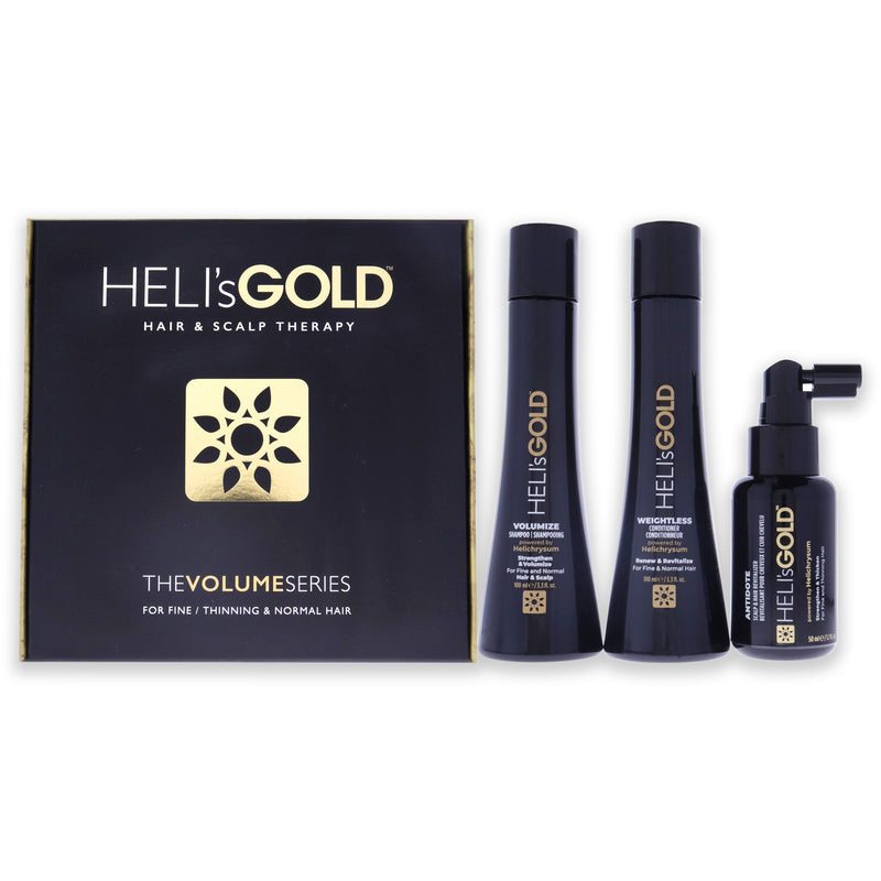 Helis Gold The Volume Series Travel Kit by Helis Gold for Unisex - 3 Pc 3.3oz Weightless Conditioner, 3.3oz Volumize Shampoo, 1.7oz Antidote Scalp and Hair Revitalizer