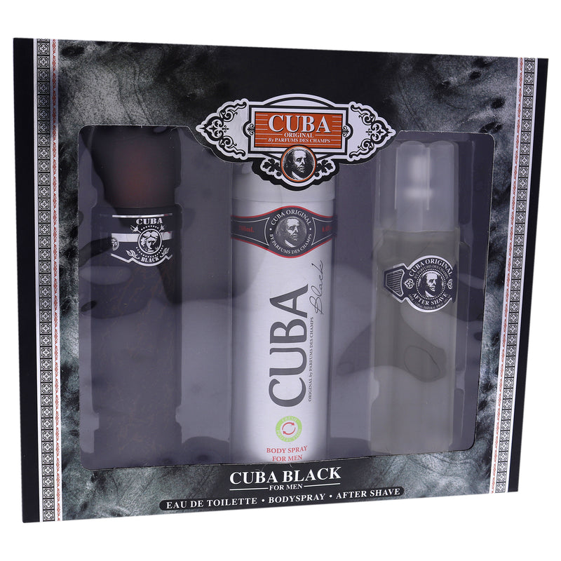 Cuba Cuba Black by Cuba for Men - 3 Pc Gift Set 3.3oz EDT Spray, 3.3oz After Shave, 6.6oz Body Spray