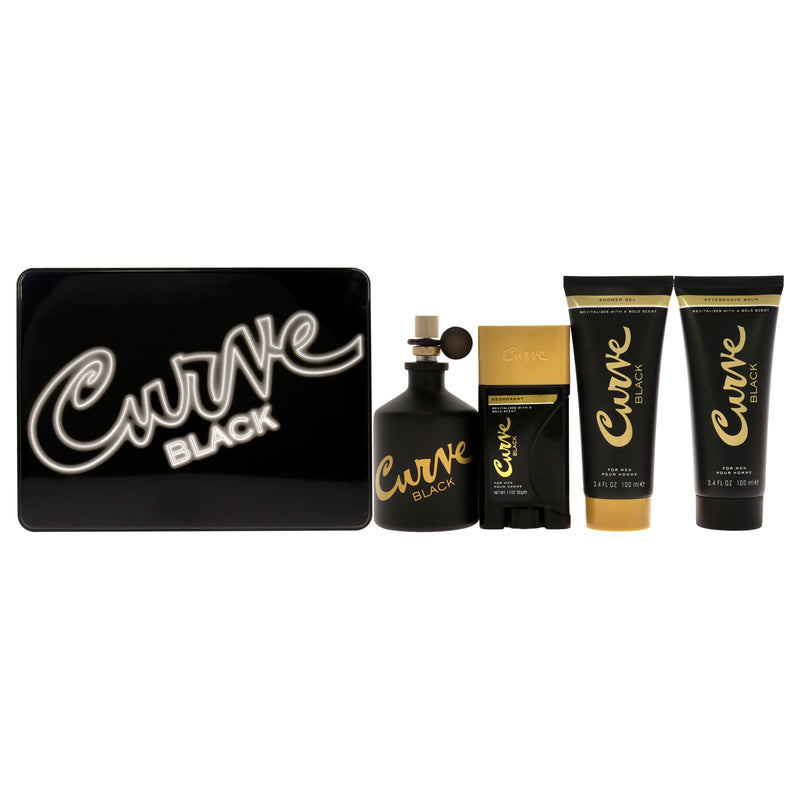 Liz Claiborne Curve Black by Liz Claiborne for Men - 4 Pc Gift Set 4.2oz EDC Spray, 3.4oz After Shave Balm, 3.4oz Shower Gel, 1.7oz Deodrant Stick