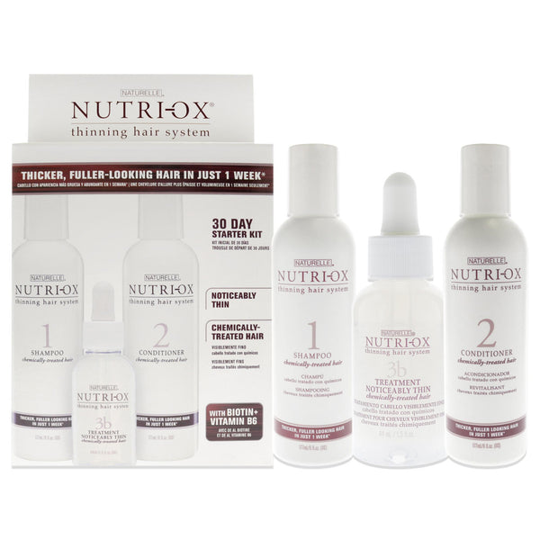 Nutri-Ox Extremely Thin Chemically Treated Hair Starter Kit by Nutri-Ox for Unisex - 3 Pc Gift Set 6oz Shampoo Chemically-Treated, 6oz Conditioner Chemically-Treated, 1.5oz Treatment for First Signs Noticeably Thin Chemically-Treated