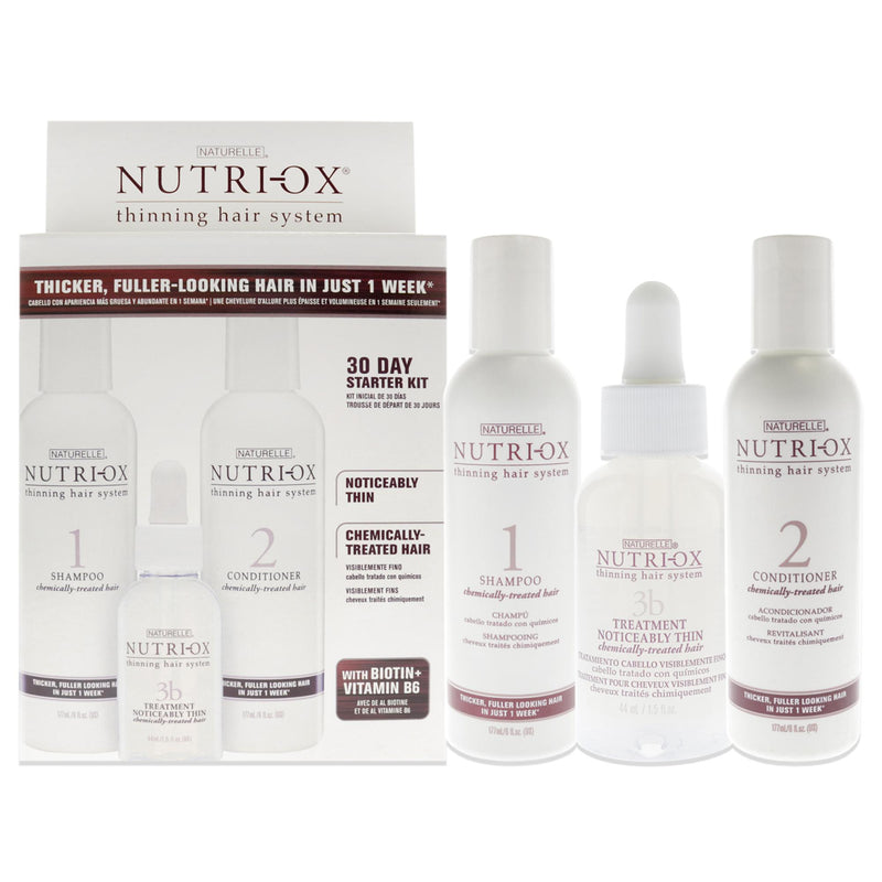Nutri-Ox Extremely Thin Chemically Treated Hair Starter Kit by Nutri-Ox for Unisex - 3 Pc Gift Set 6oz Shampoo Chemically-Treated, 6oz Conditioner Chemically-Treated, 1.5oz Treatment for First Signs Noticeably Thin Chemically-Treated