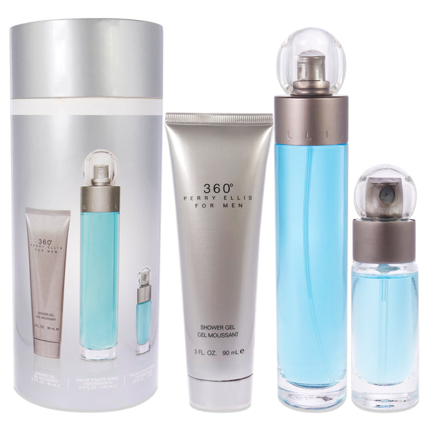 Perry Ellis 360 by Perry Ellis for Men - 3 Pc Gift Set 3.4 oz EDT Spray, 0.25 oz EDT Spray, 3oz Shower Gel