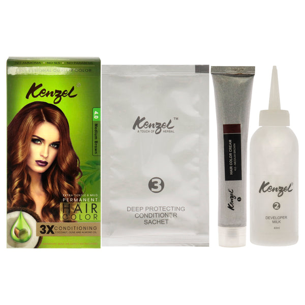 Kenzel Extra Gentle and Mild Permanent Hair Color - 4 Medium Brown by Kenzel for Women - 1 Application Hair Color