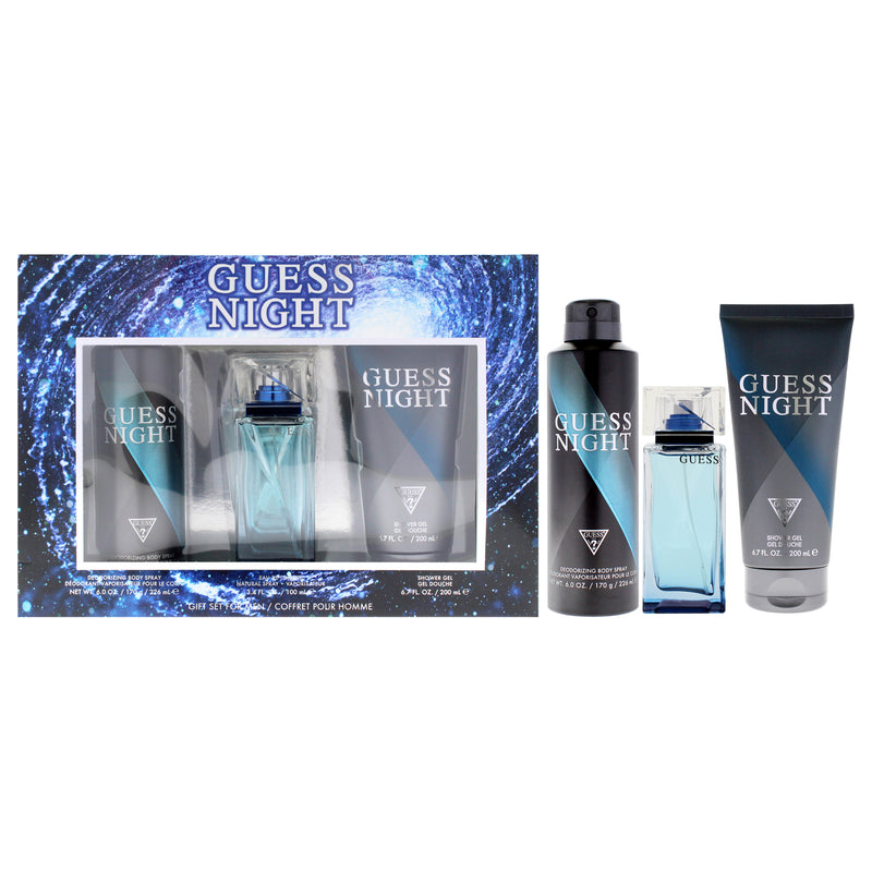 Guess Guess Night by Guess for Men - 3 Pc Gift Set 3.4oz EDT Spray , 6.0oz Deodorizing Body Spray, 6.7oz Shower Gel