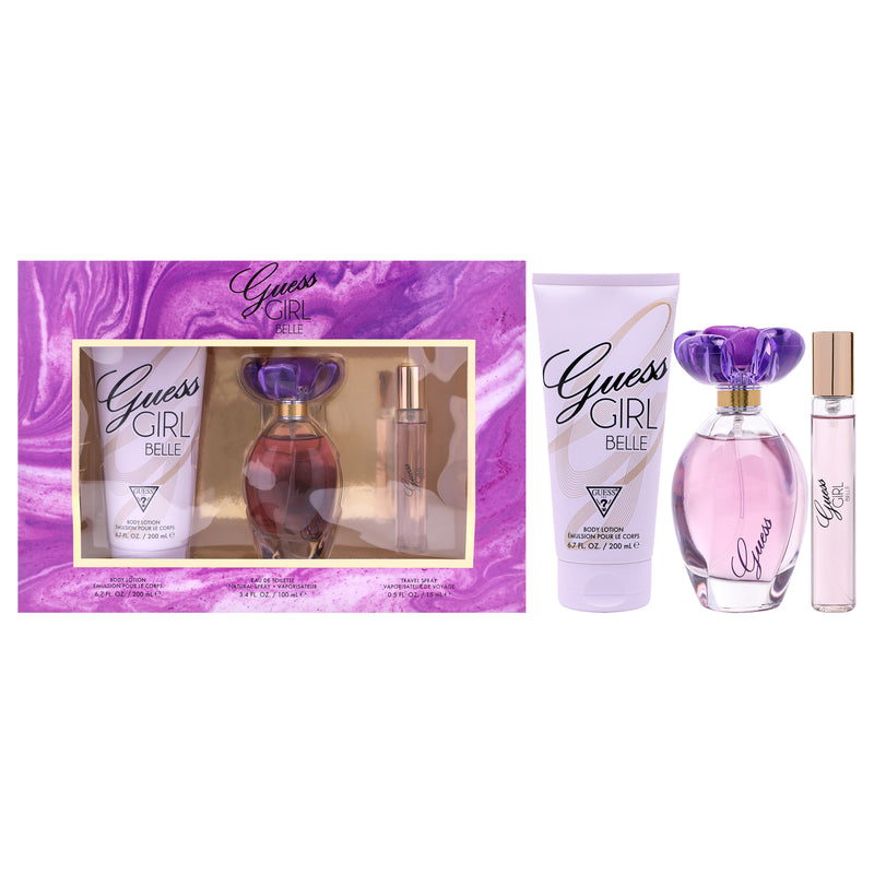 Guess Guess Girl Belle by Guess for Women - 3 Pc Gift Set 3.4oz EDT Spray , 0.5oz EDT Travel Spray, 6.7oz Body Lotion