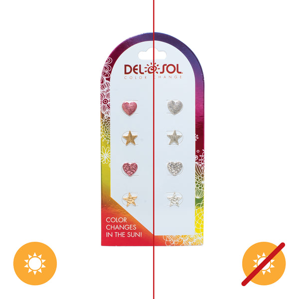 Delsol Color-Changing Earrings - Hearts and Stars by Delsol for Women - 4 Pair Earrings