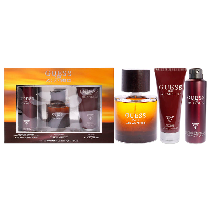 Guess Guess 1981 Los Angeles by Guess for Men - 3 Pc Gift Set 3.4oz EDT Spray, 6.0oz Body Spray, 6.7oz Shower Gel