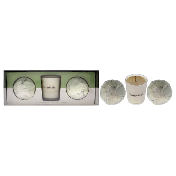 Aromaworks Light Candle Set - Lemongrass and Bergamot by Aromaworks for Unisex - 3 Pc 2.65oz Candle, 2 Mini AromaBomb