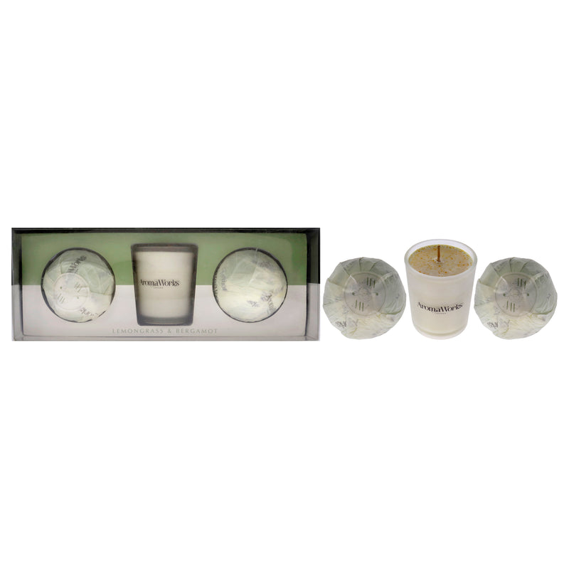Aromaworks Light Candle Set - Lemongrass and Bergamot by Aromaworks for Unisex - 3 Pc 2.65oz Candle, 2 Mini AromaBomb