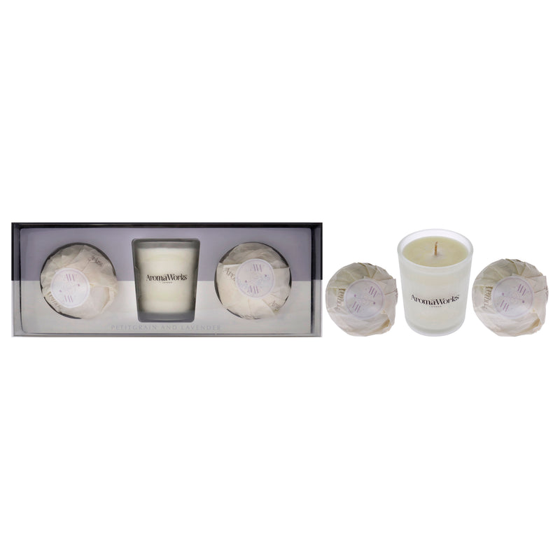 Aromaworks Light Candle Set - Petitgrain and Lavender by Aromaworks for Unisex - 3 Pc 2.65oz Candle, 2 Mini AromaBomb