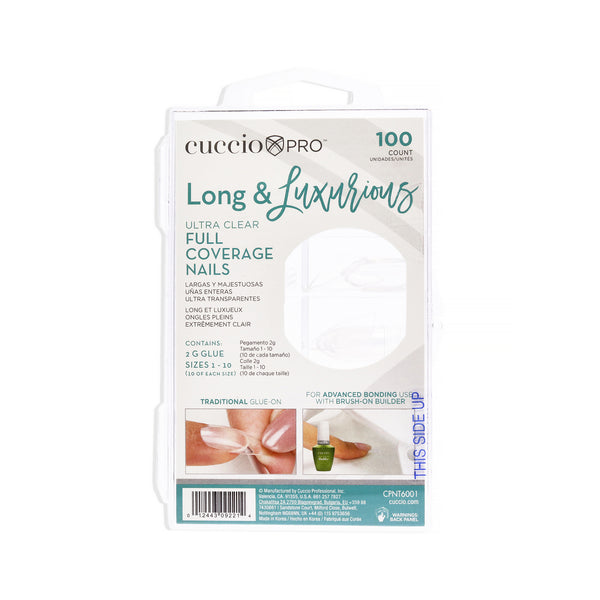 Cuccio Pro Long and Luxurious Full Coverage Nail Tips - Ultra Clear by Cuccio Pro for Women - 100 Count Nail Tips
