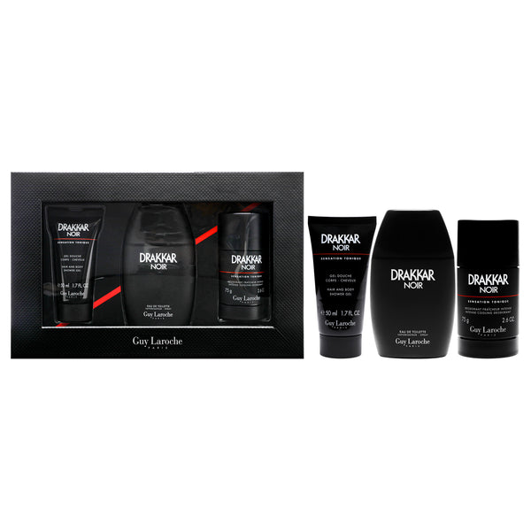 Guy Laroche Drakkar Noir - 2021 by Guy Laroche for Men - 3 Pc Gift Set 3.4oz EDT Spray, 2.6oz Deodorant Stick, 1.7oz Shower Gel