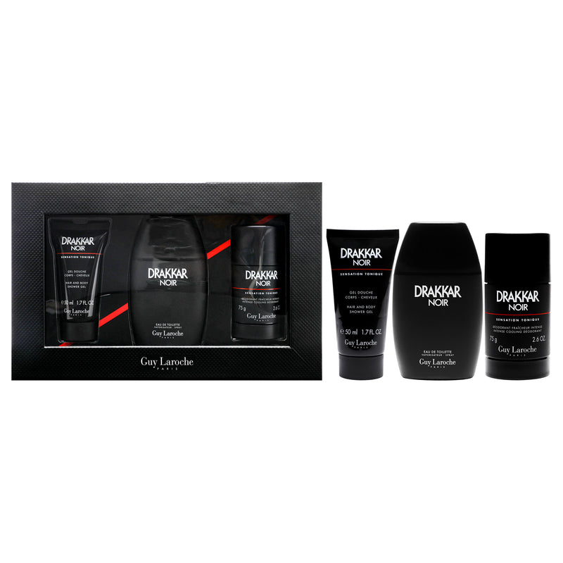 Guy Laroche Drakkar Noir - 2021 by Guy Laroche for Men - 3 Pc Gift Set 3.4oz EDT Spray, 2.6oz Deodorant Stick, 1.7oz Shower Gel