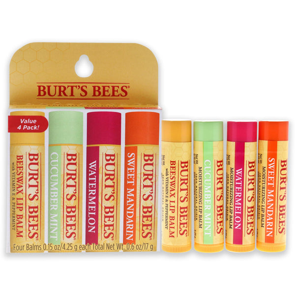 Burt's Bees Freshly Picked Moisturizing Lip Balm Blister Pack by Burts Bees for Unisex - 4 x 0.15 oz Lip Balm Watermelon, Sweet Mandarin, Beeswax, Cucumber Mint