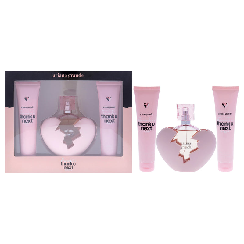 Thank U Next by Ariana Grande for Women - 3 Pc 3.4oz EDP Spray, 3.4oz Body Souffle, 3.4oz Bath Shower Gel