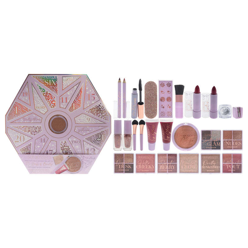 Sunkissed 25 Days of Beauty Advent Calendar Set by Sunkissed for Women - 25 Pc 4 X 0.15oz Eyeshadow - Desert Dusk, Eyeshadow - Spotlight Glam, Eyeshadow - Sweet Berry, Eyeshadow - Warm Nudes, 0.14oz Blush - Hello Cheeky, 0.14oz Bronzer - Pretty Sunkissed,