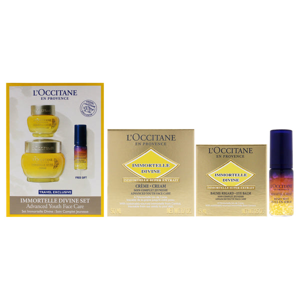 L'Occitane Immortelle Divine Set - Advance Youth Face Care by LOccitane for Unisex - 3 Pc 0.5oz Eye Balm, 1.7oz Cream, 0.16oz Oil-In-Serum