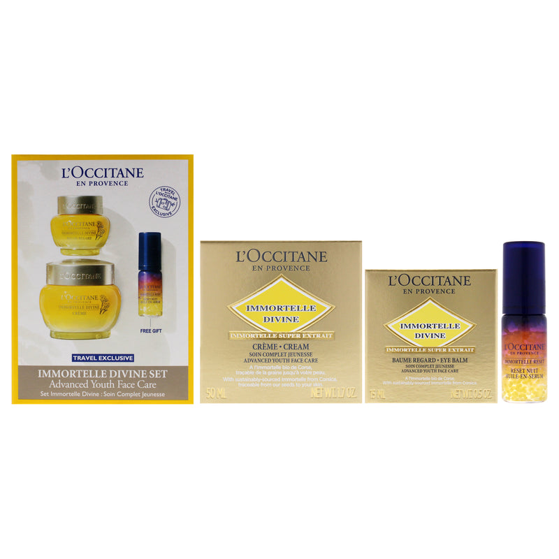 L'Occitane Immortelle Divine Set - Advance Youth Face Care by LOccitane for Unisex - 3 Pc 0.5oz Eye Balm, 1.7oz Cream, 0.16oz Oil-In-Serum