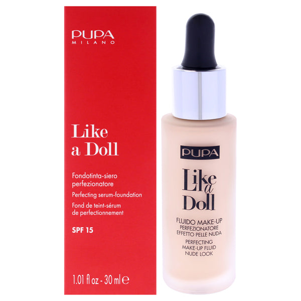 Pupa Milano Like A Doll Perfecting Make-Up Fluid Nude Look Foundation SPF 15 - 020 Light Beige by Pupa Milano for Women - 1.01 oz Foundation