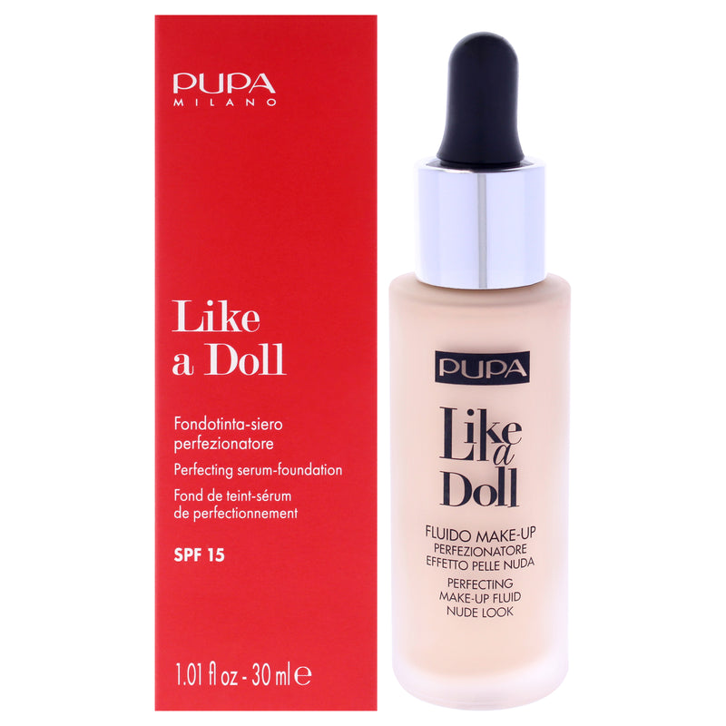 Pupa Milano Like A Doll Perfecting Make-Up Fluid Nude Look Foundation SPF 15 - 020 Light Beige by Pupa Milano for Women - 1.01 oz Foundation