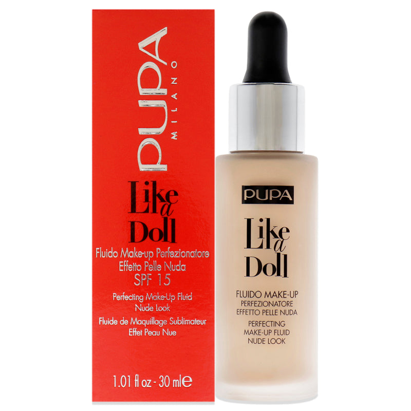 Pupa Milano Like A Doll Perfecting Make-Up Fluid Nude Look Foundation SPF 15 - 030 Natural Beige by Pupa Milano for Women - 1.01 oz Foundation
