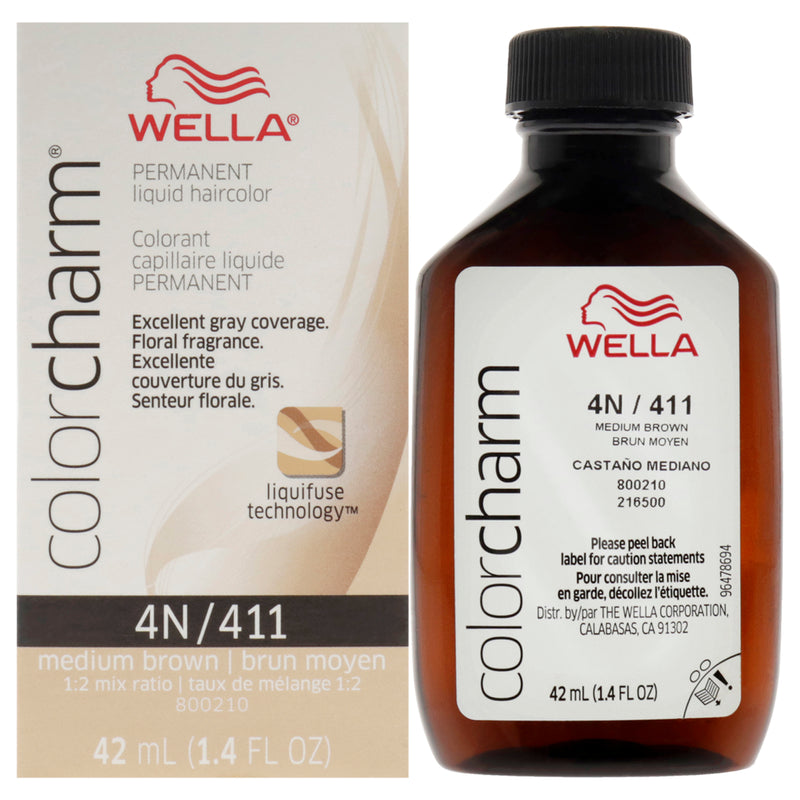 Wella Color Charm Permanent Liquid Hair Color - 411 4N Medium Brown by Wella for Unisex - 1.42 oz Hair Color
