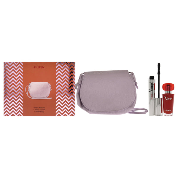Pupa Milano Vamp! Mascara and Lipstick Kit by Pupa Milano for Women - 3 Pc 0.32oz Mascara - 100 Extra Black, 0.123oz Lipstick - 303 Iconic Red, Postina Bag